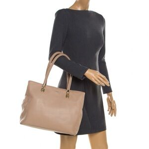 Cole Haan Benson Tote Large Bone Beige Handbag Leather Woven Handles Roomy